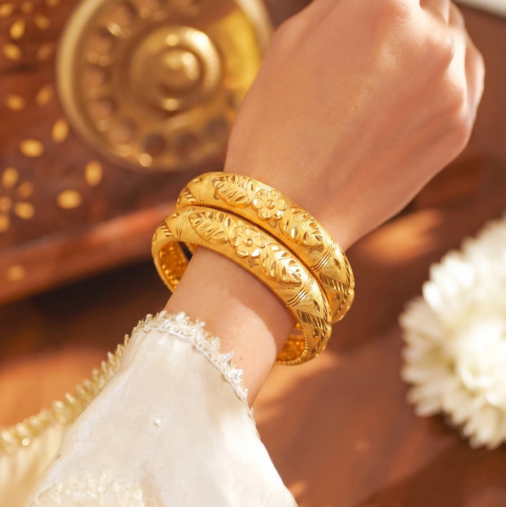 Sparkling Unique Design Gold Plated 2pc Bangle Set For Girls/women