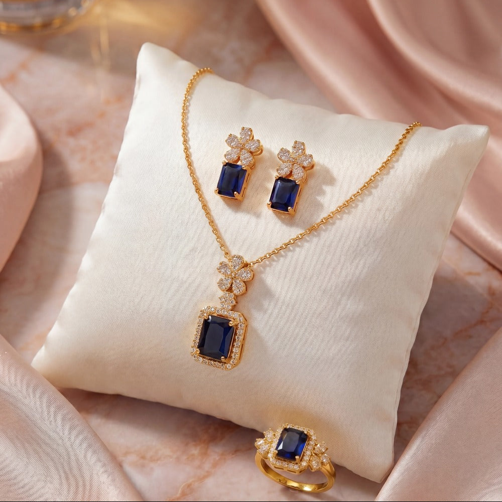 Gorgeous Design Gold Plated Crystal Stones Necklace Set For Girls/women