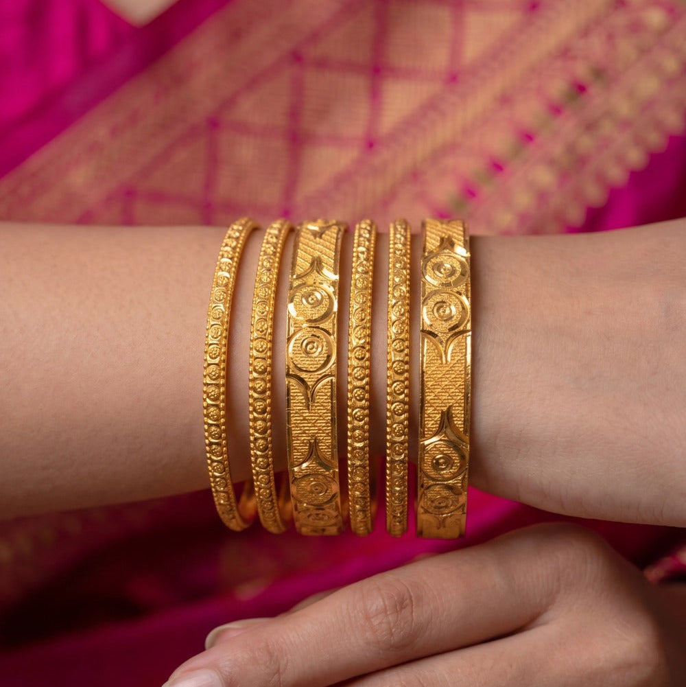 Gorgeous Unique Design Gold Plated 6pc Bangle Set For Girls/women