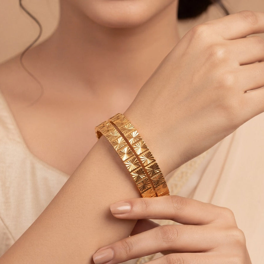 Luminous Unique Design Gold Plated 2pc Bangle Set For Girls/women