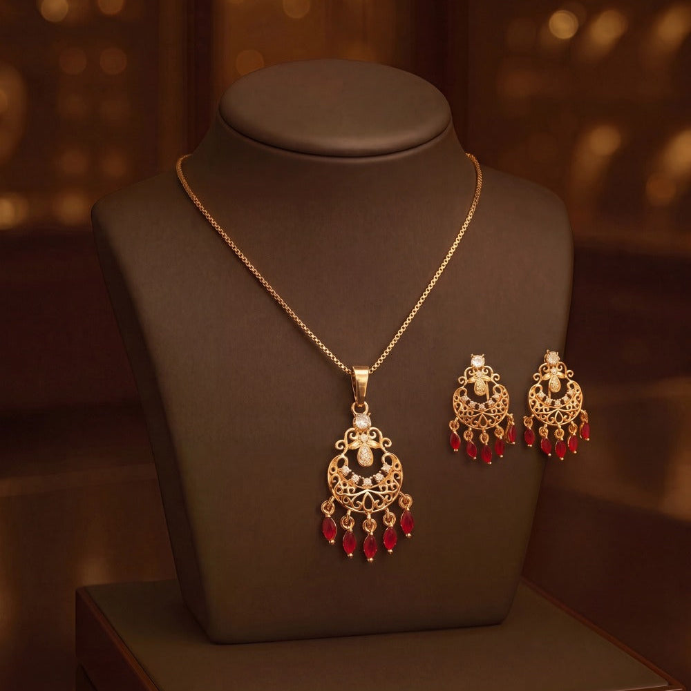 Elegant Design Gold Plated Crystal Stones Necklace Set For Girls/women