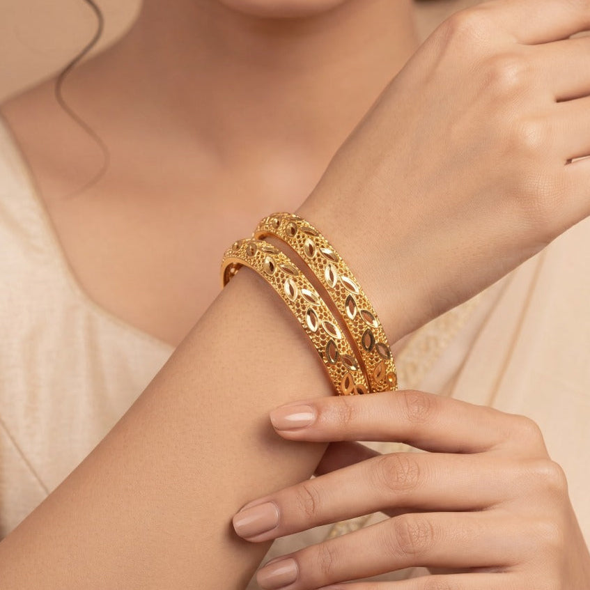 Luxury Unique Design Gold Plated 2pc Bangle Set For Girls/women