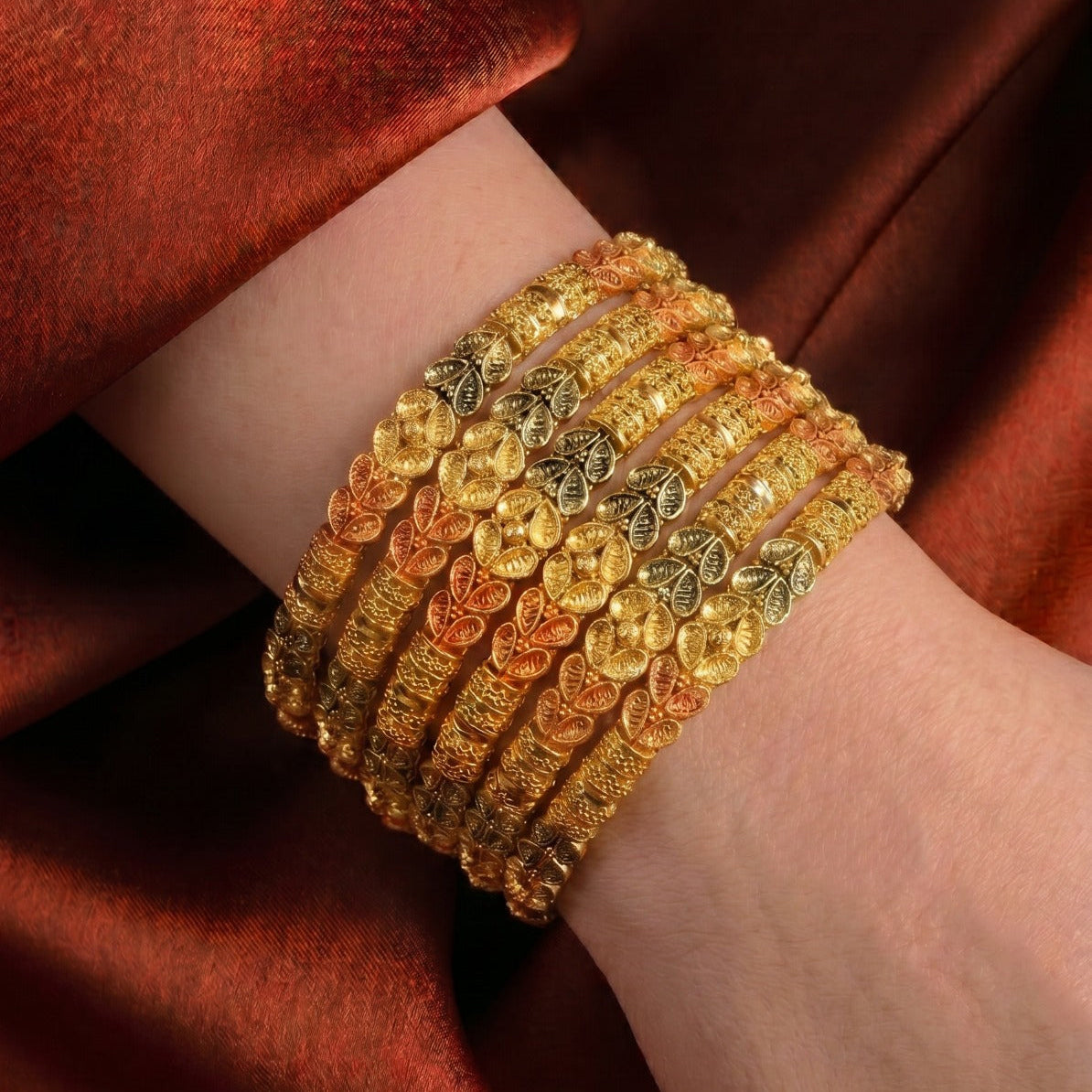Glamorous Unique Design Gold Plated 6pc Bangle Set For Girls/women