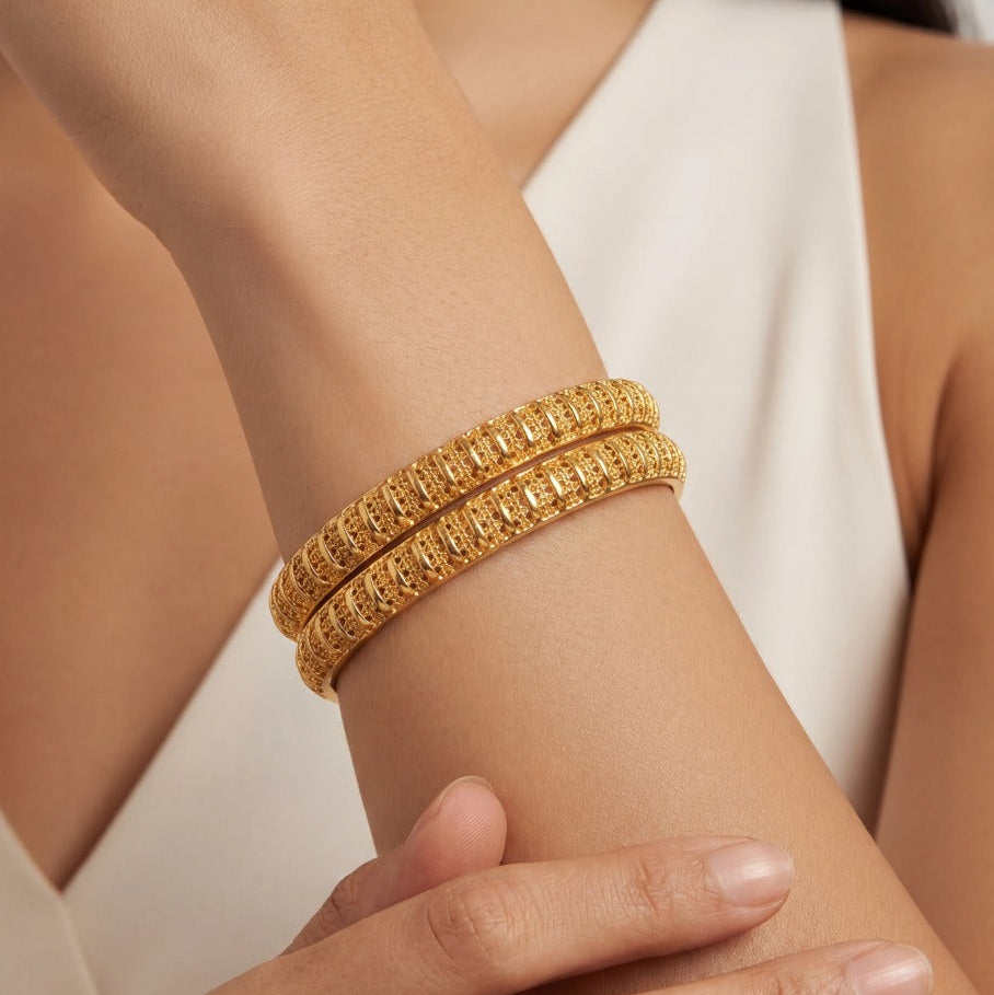 Fancy Unique Design Gold Plated 2pc Bangle Set For Girls/women