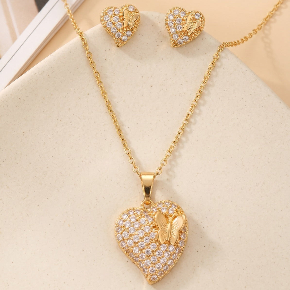 Luminous Design Gold Plated Crystal Stones Necklace Set For Girls/women