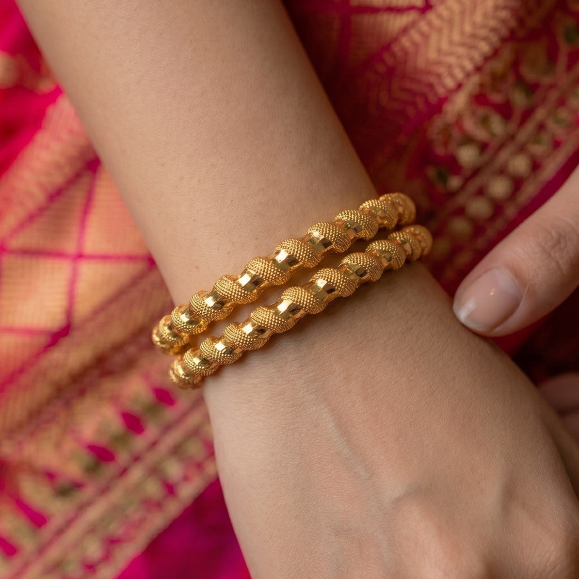 Sparkling Unique Design Gold Plated 2pc Bangle Set For Girls/women