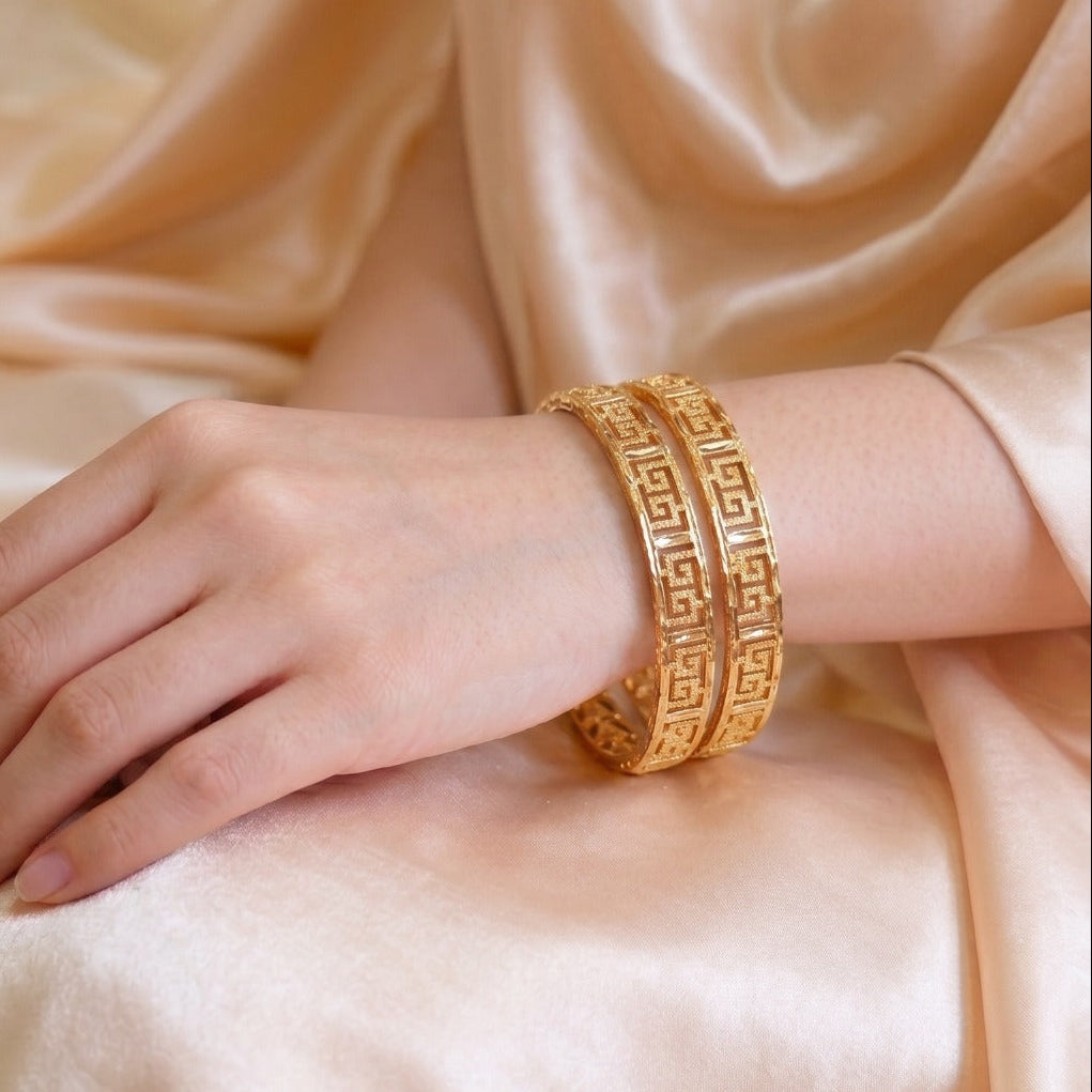 Fancy Unique Design Gold Plated 2pc Bangle Set For Girls/women