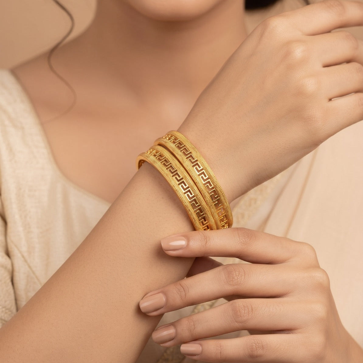 Gorgeous Unique Design Gold Plated 2pc Bangle Set For Girls/women