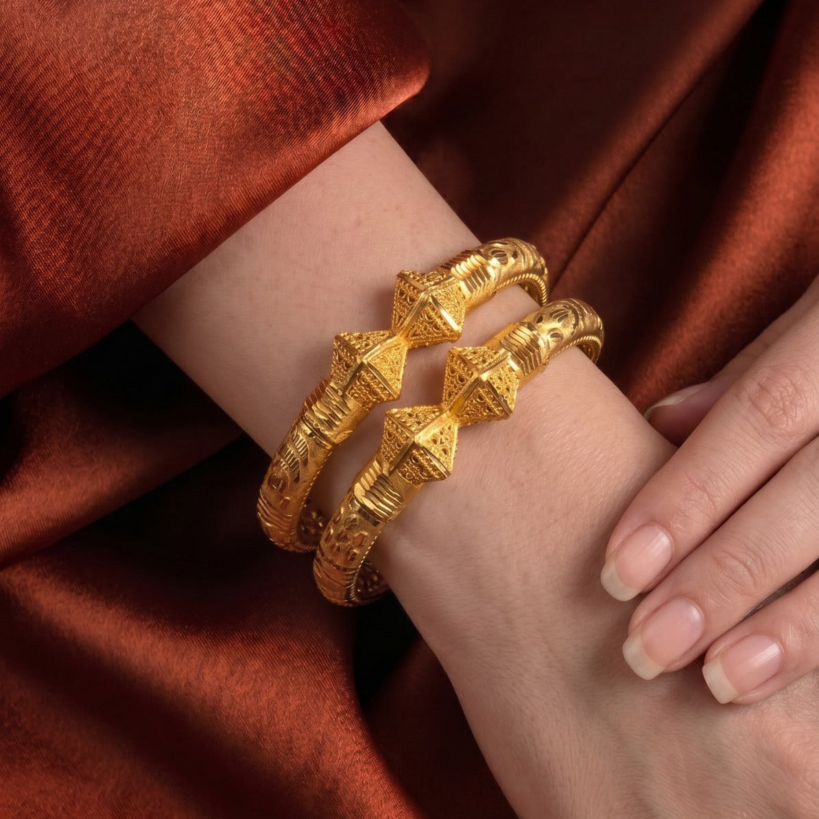 Stylish Unique Design Gold Plated 2pc Bangle Set For Girls/women