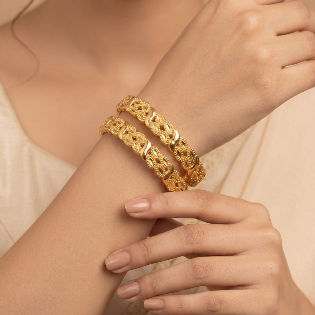 Glamorous Design Gold Plated 2pc Bangle Set For Girls/women
