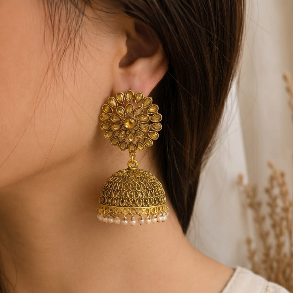 Stylish Design Gold Plated Crystal Stones Earrings For Girls/Women