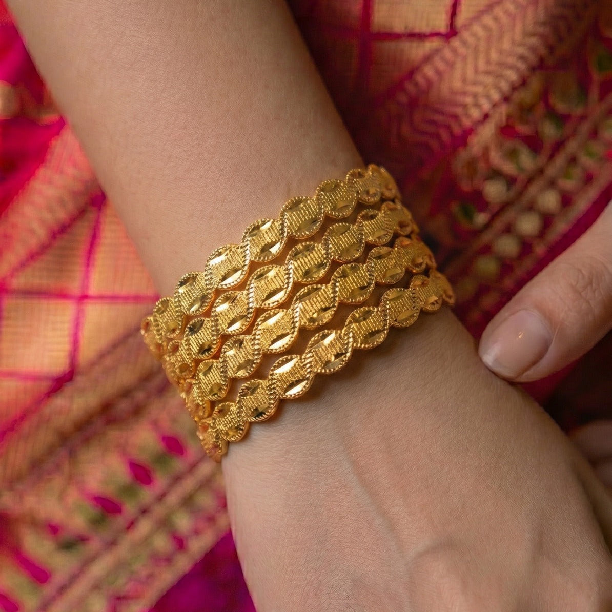 Fancy Unique Design Gold Plated 4pc Bangle Set For Girls/women