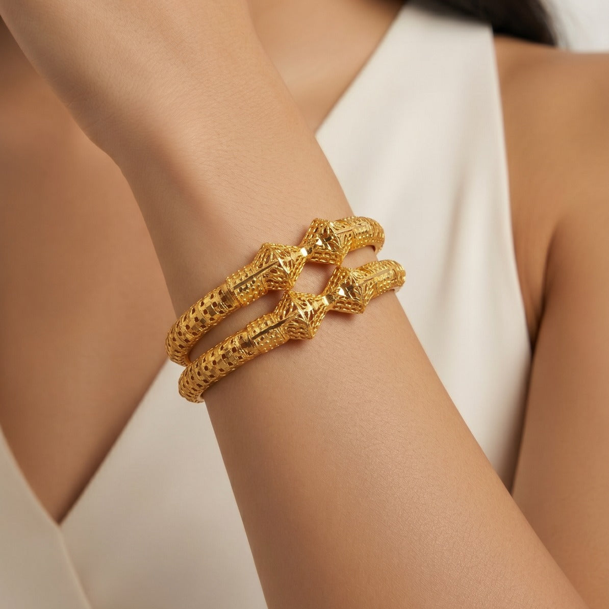 Fancy Unique Design Gold Plated 2pc Bangle set For Girls/Women