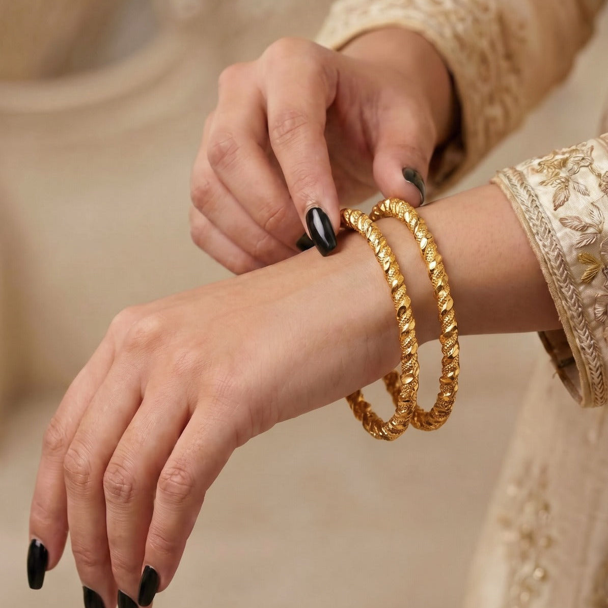 Sparkling Unique Design Gold Plated 2pc Bangle set For Girls/Women