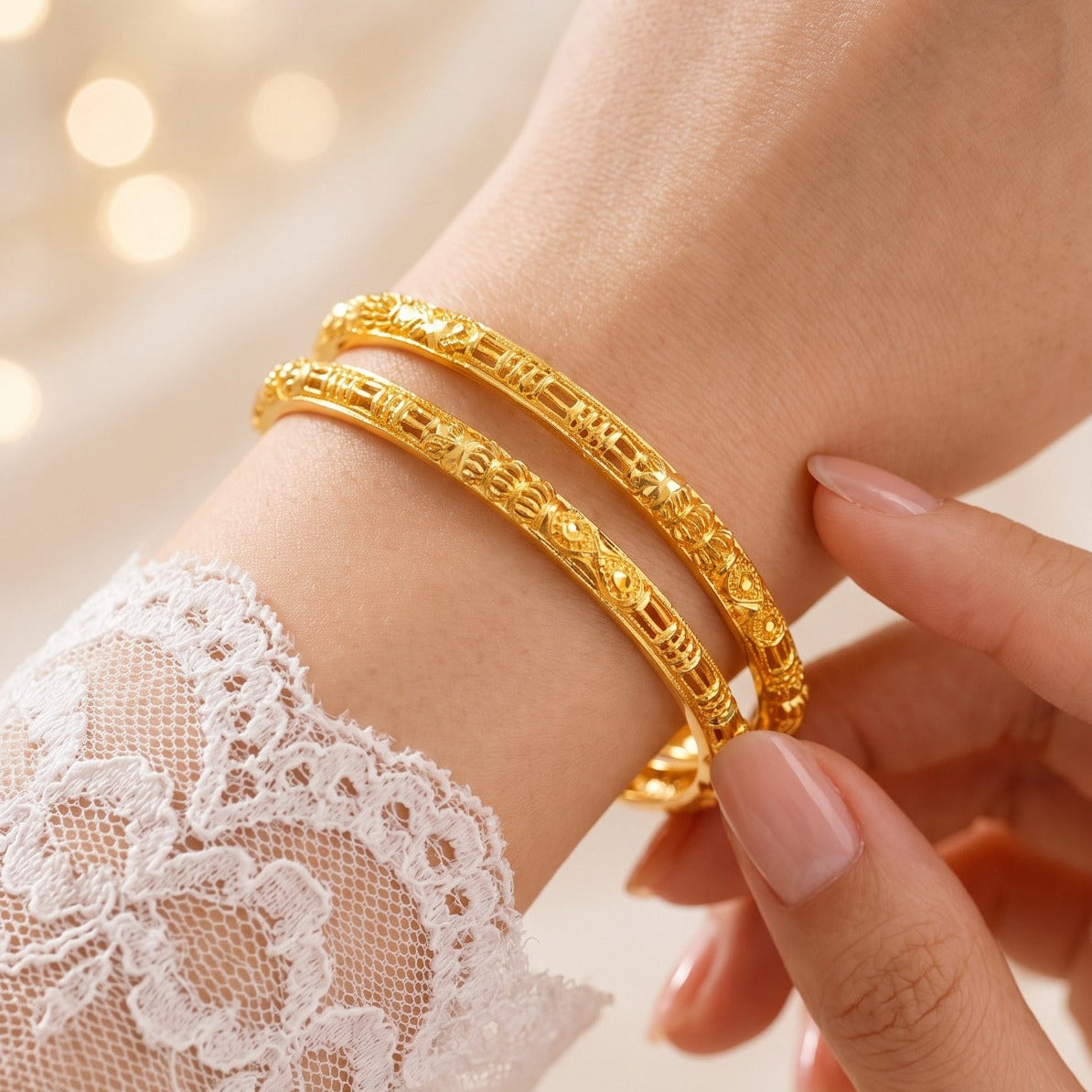 Fancy Unique Design Gold Plated 2pc Bangle set For Girls/Women