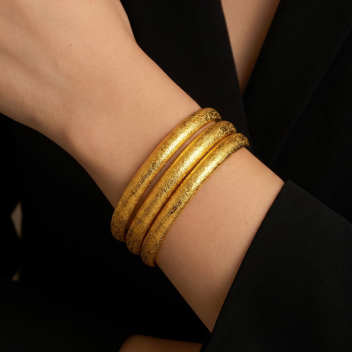 Sparkling Unique Design Gold Plated 3pc Bangle set For Girls/Women