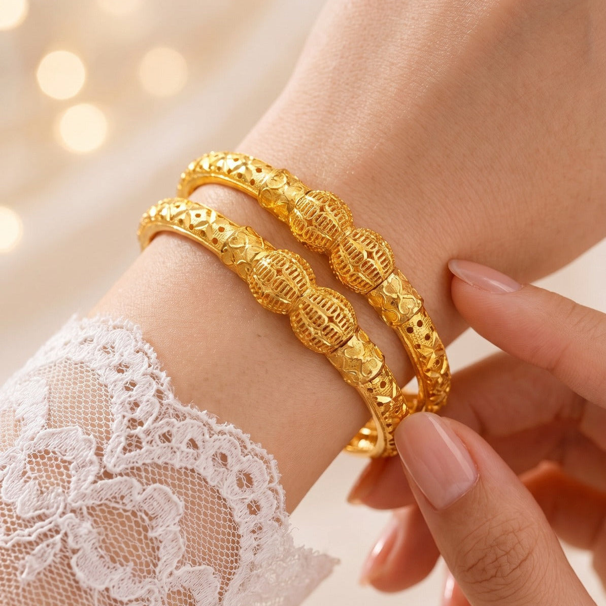 Elegant Unique Design Gold Plated 2pc Bangle set For Girls/Women