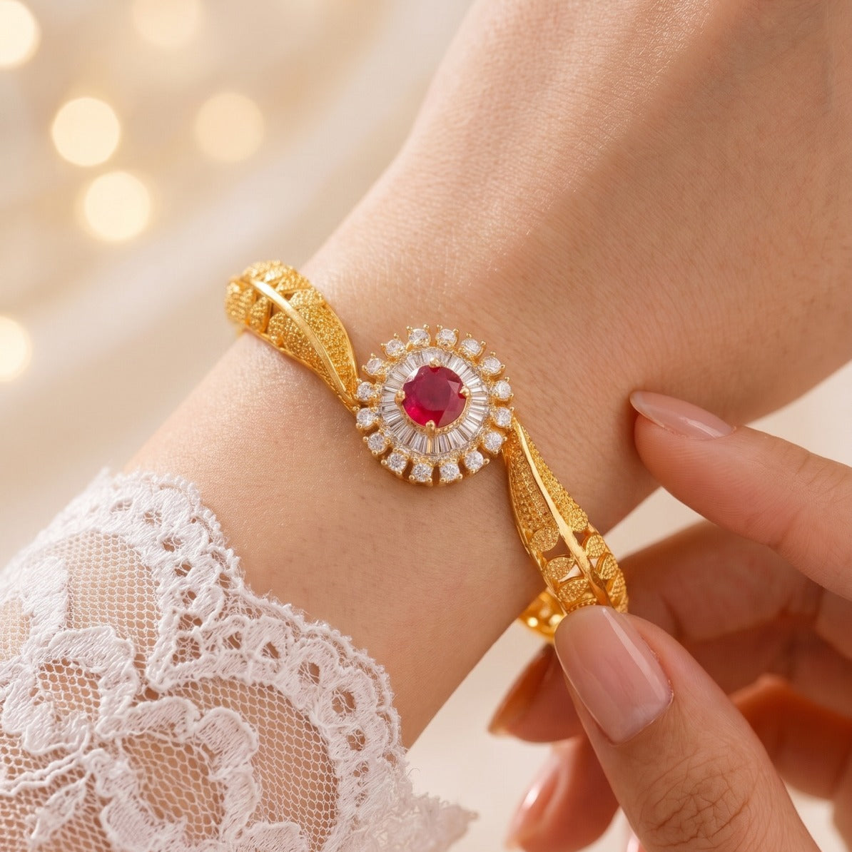 Gorgeous Design Gold Plated Crystal Stones Bangle For Girls/Women