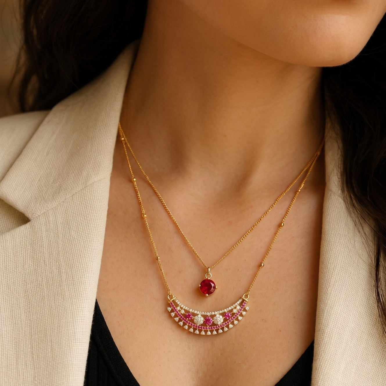 Fancy Design Gold Plated Crystal Stones Necklace for Girls/Women