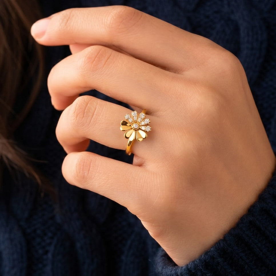Luxury Unique Design Gold Plated Crystal Stones Ring For Girls/Women