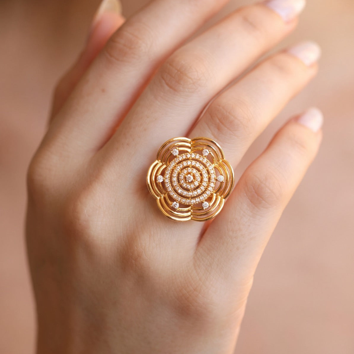 Elegant Unique Design Gold Plated Crystal Stones Ring For Girls/Women