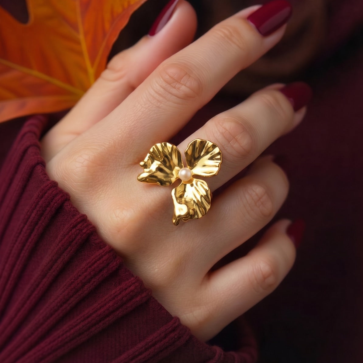 Glamorous Unique Design Gold Plated Pearl Ring For Girls/Women