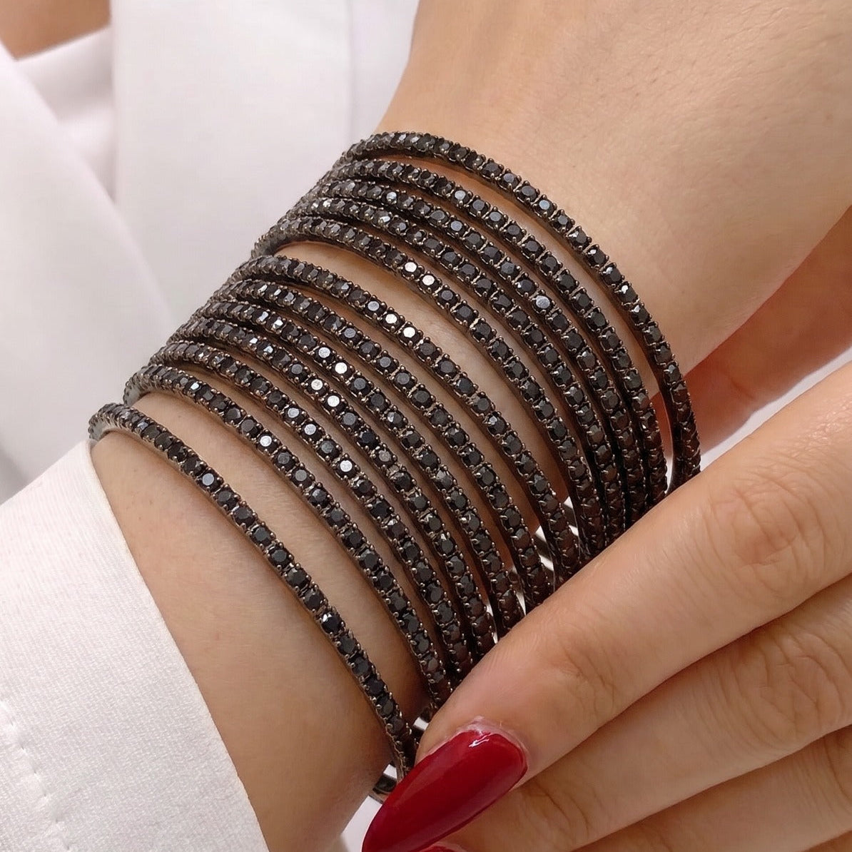 Stylish Design Silver Plated Crystal Stones 12pc Bangle Set for Girls/Women