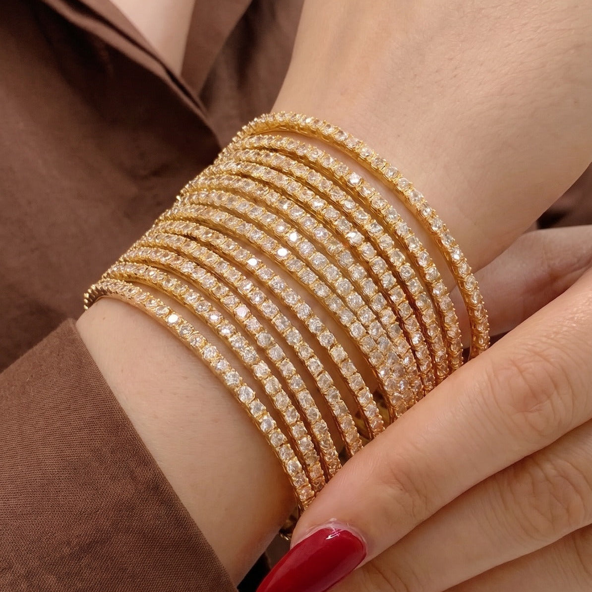 Fancy Design Gold Plated Crystal Stones 12pc Bangle Set for Girls/Women