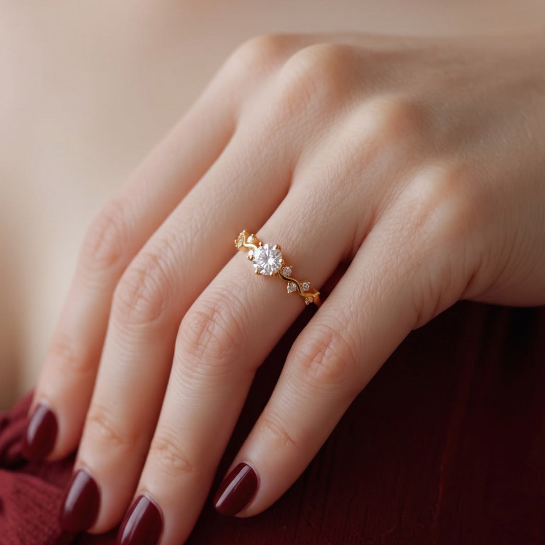 Elegant Unique Design Gold Plated Crystal Stones Ring For Girls/Women