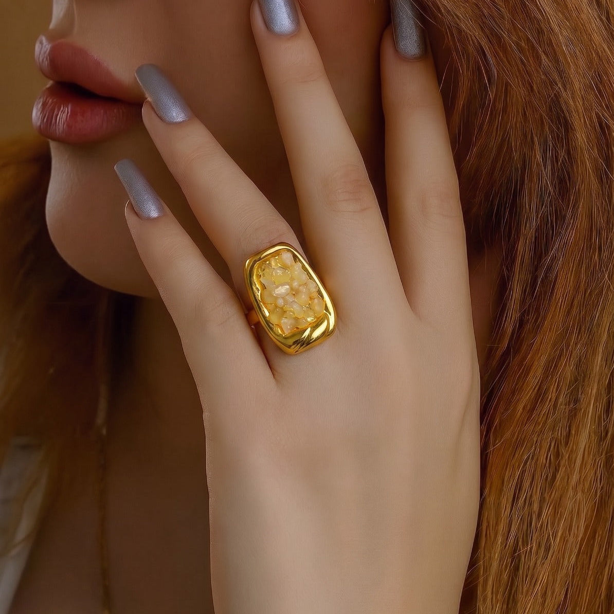 Glamorous Design Gold Plated Crystal Stones Ring For Girls/Women