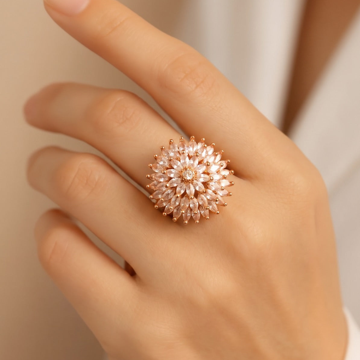 Stylish Unique Design Gold Plated Crystal Stones Ring For Girls/Women