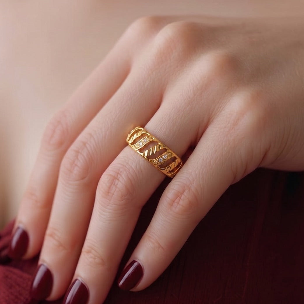 Sparkling Design Gold Plated Crystal Stones Ring For Girls/Women