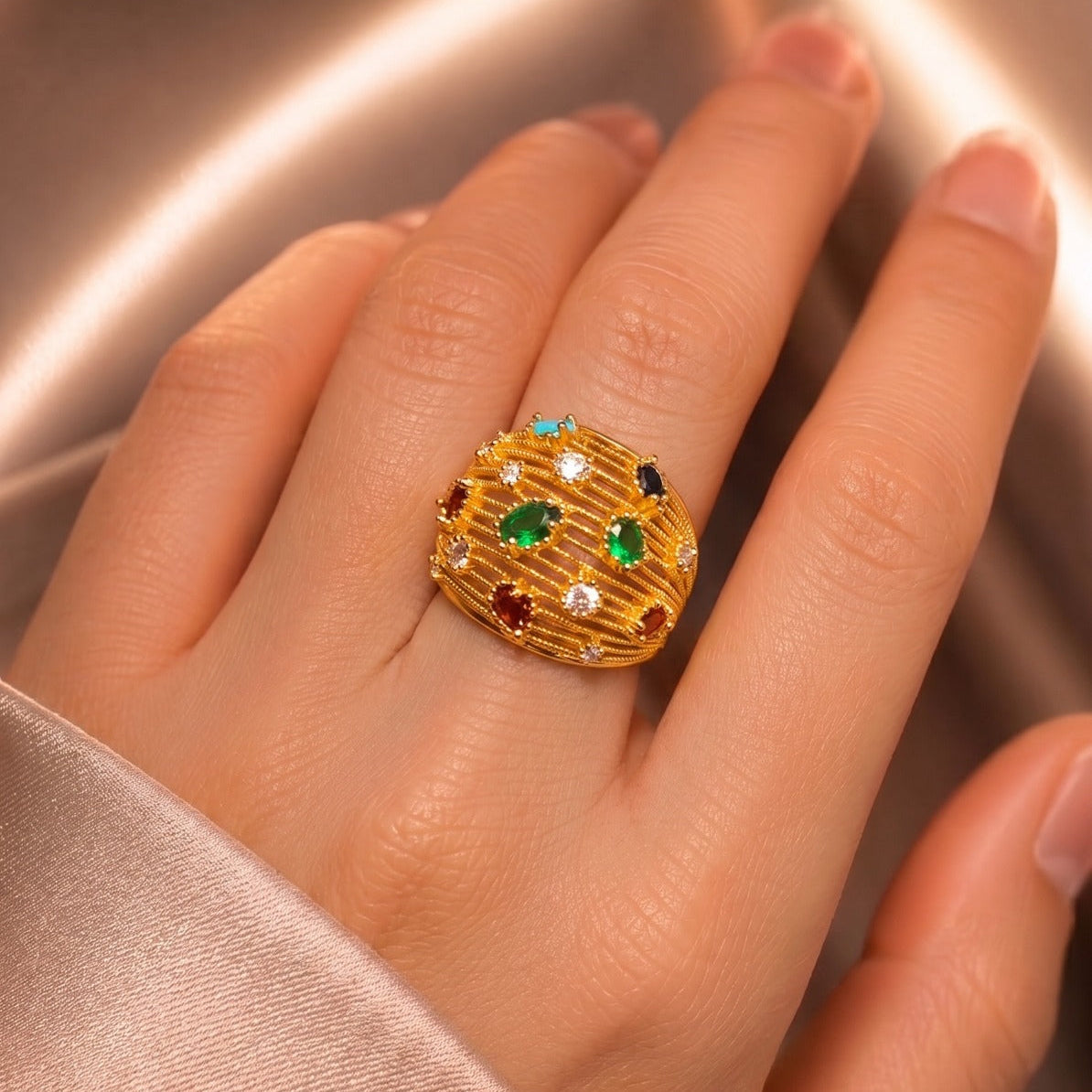 Gorgeous Design Gold Plated Crystal Stones Ring For Girls/Women
