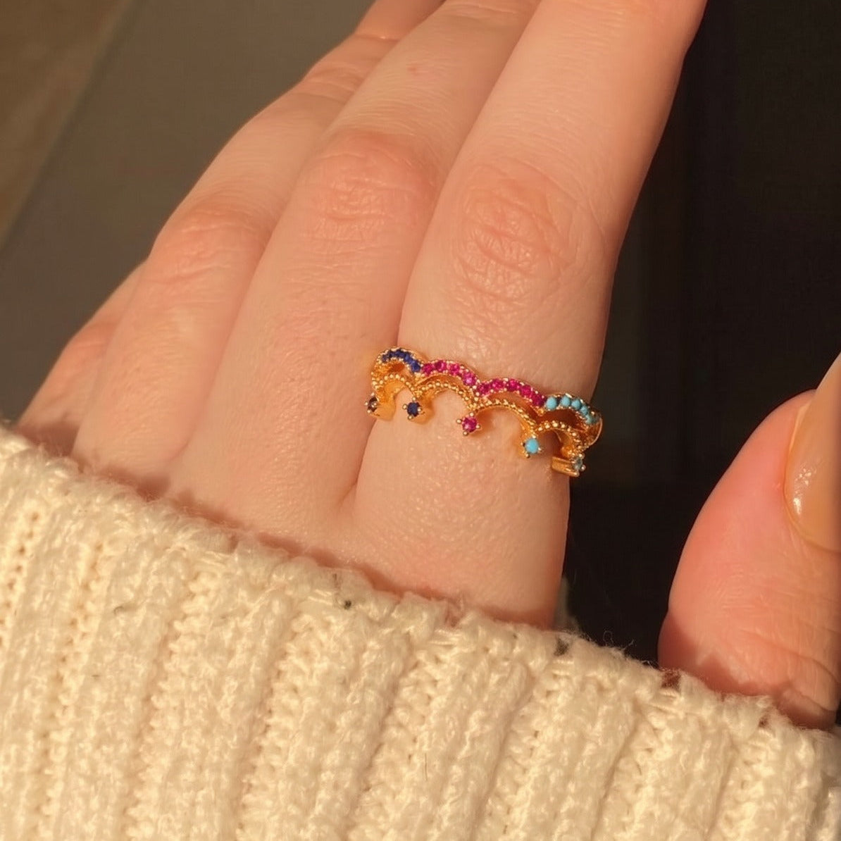 Luxury Design Gold Plated Crystal Stones Ring For Girls/Women