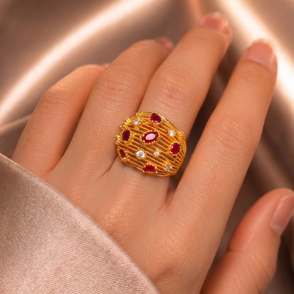 Gorgeous Design Gold Plated Crystal Stones Ring For Girls/Women