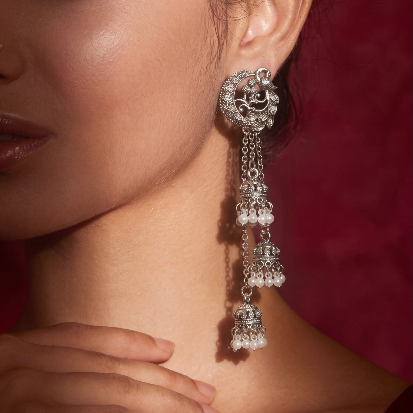 Fancy Unique Design Silver Plated Pearls Earrings For Girls/women