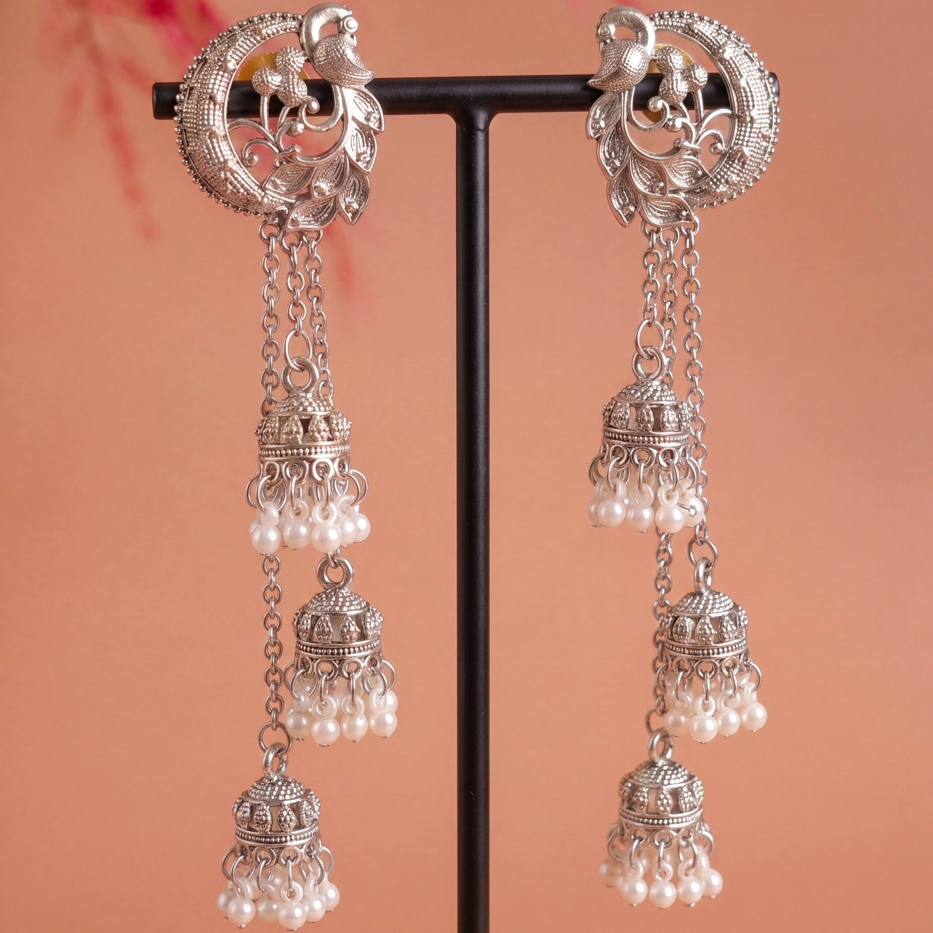 Fancy Unique Design Silver Plated Pearls Earrings For Girls/women