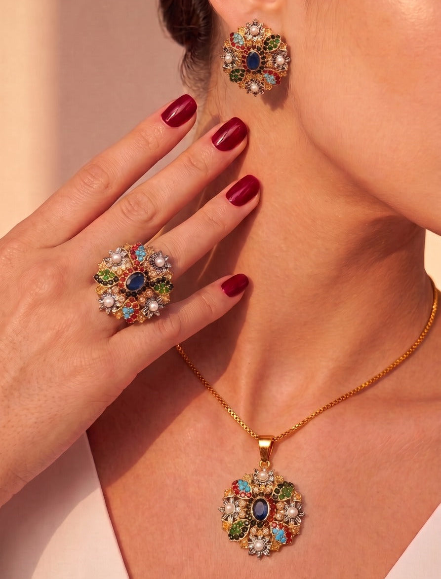 Gorgeous Design Gold Plated Crystal Stones Necklace Set for Girls/Women