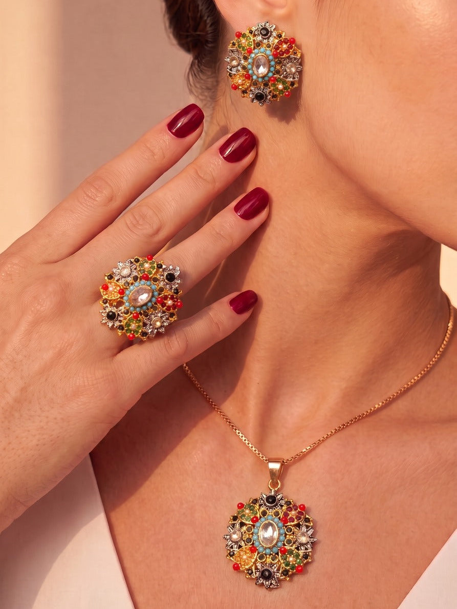 Gorgeous Design Gold Plated Crystal Stones Necklace Set for Girls/Women