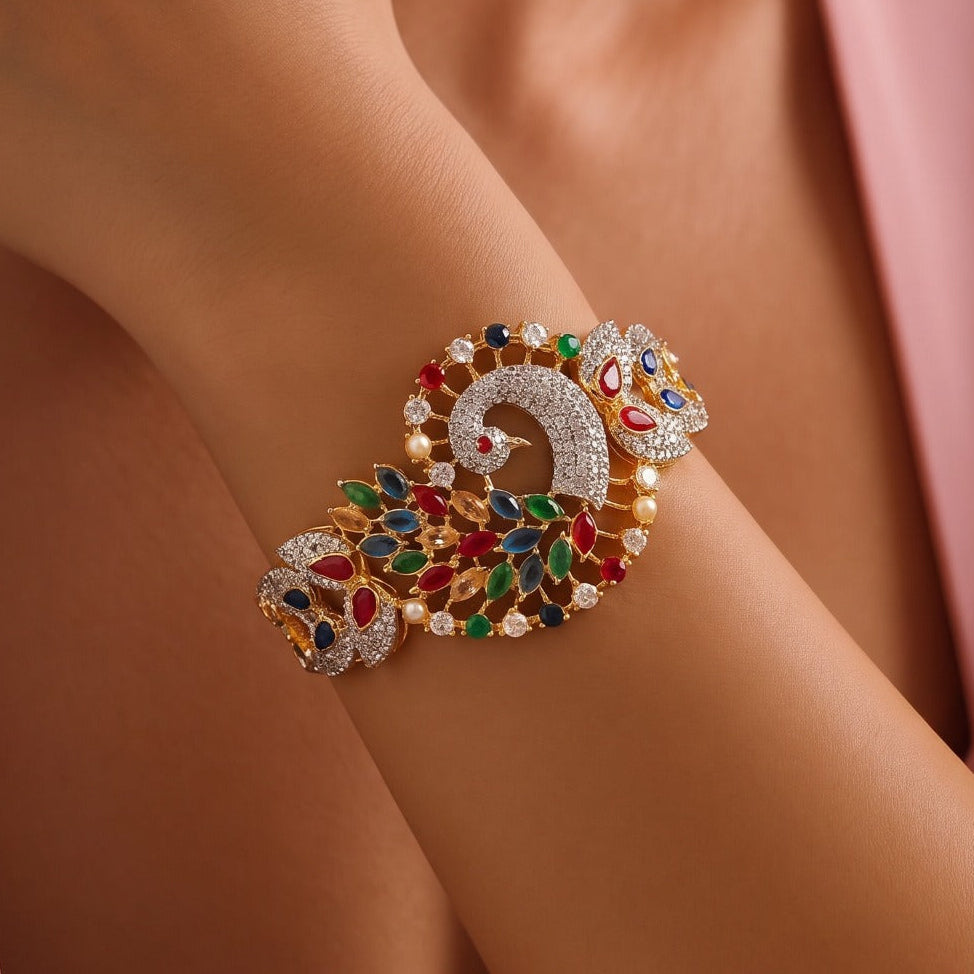 Glamorous Design Gold Plated Crystal Stones Bangle for Girls/Women