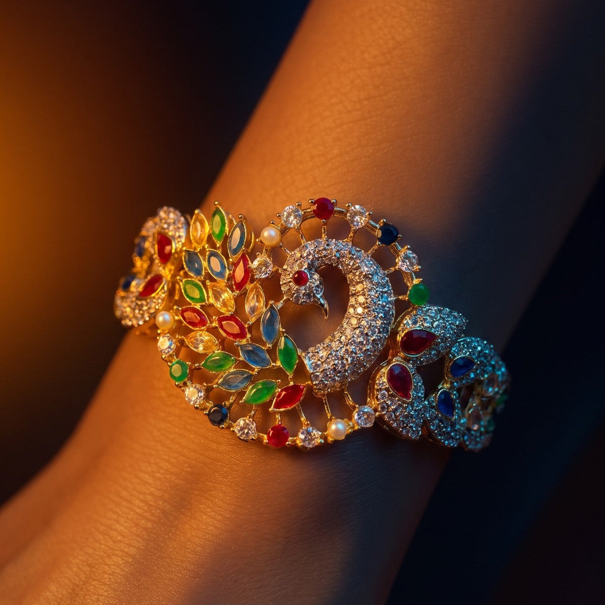 Glamorous Design Gold Plated Crystal Stones Bangle for Girls/Women