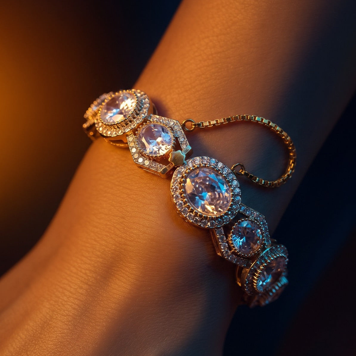 Luxury Design Gold Plated Crystal Stones Bangle for Girls/Women