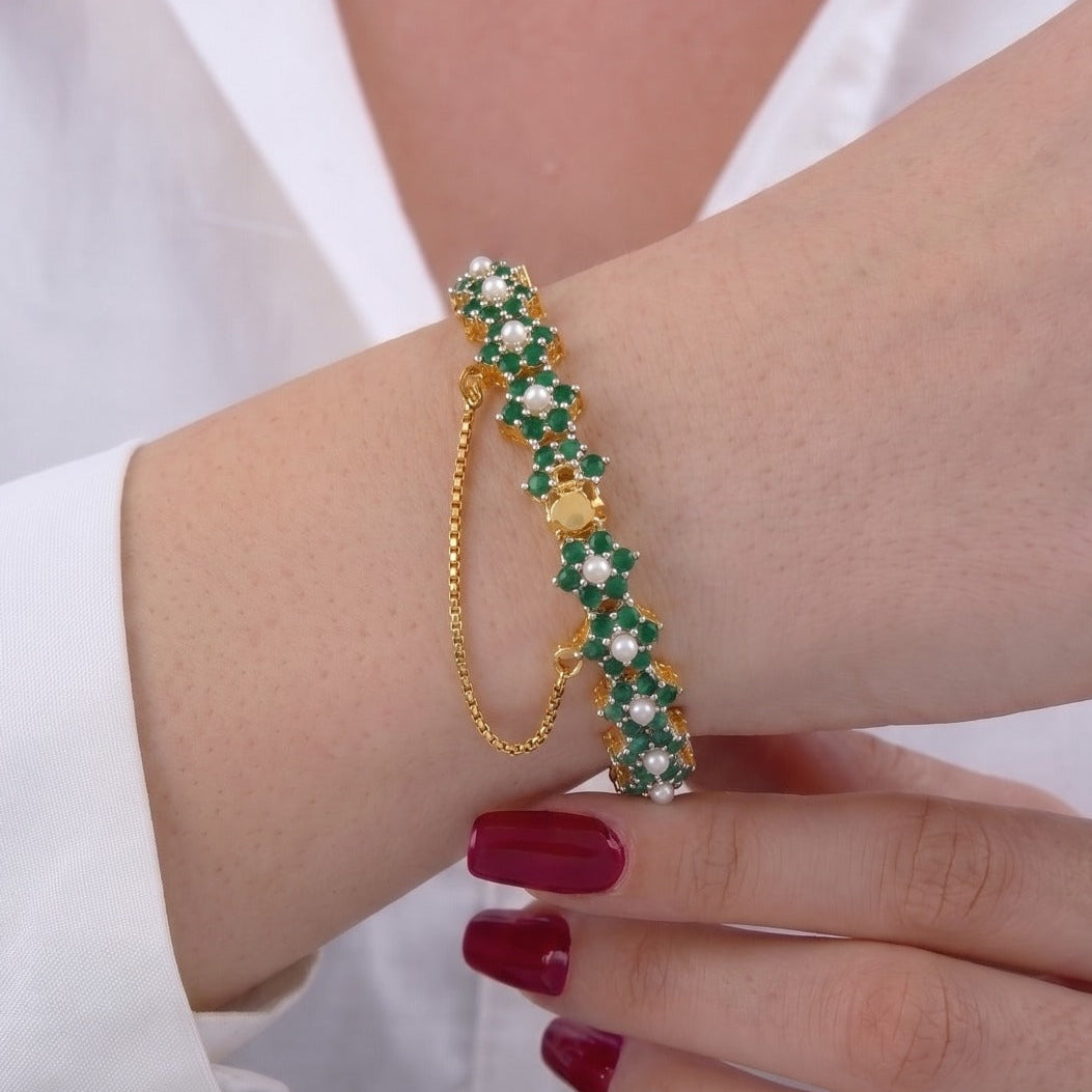 Luminous Design Gold Plated Crystal Stones Bangle for Girls/Women