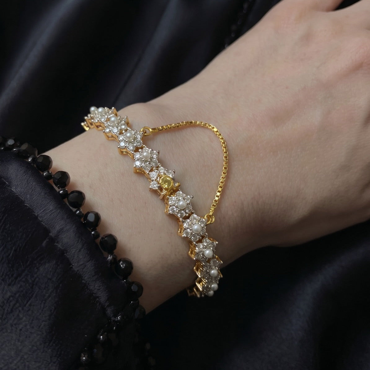 Luminous Design Gold Plated Crystal Stones Bangle for Girls/Women