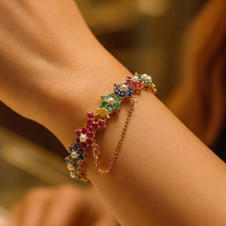 Luminous Design Gold Plated Crystal Stones Bangle for Girls/Women