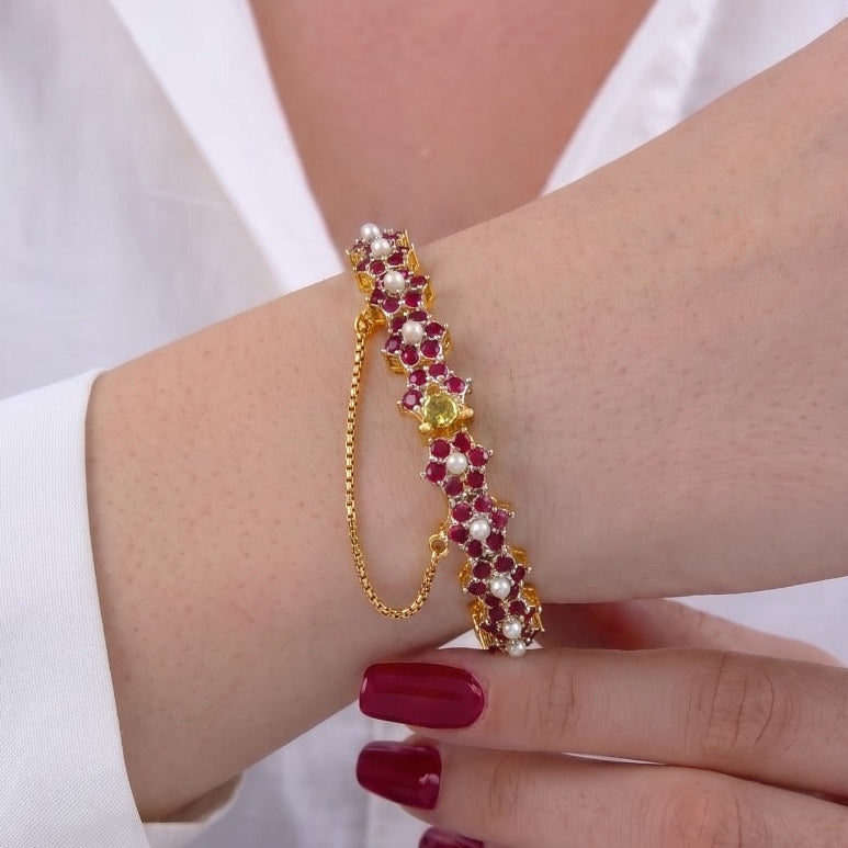 Luminous Design Gold Plated Crystal Stones Bangle for Girls/Women