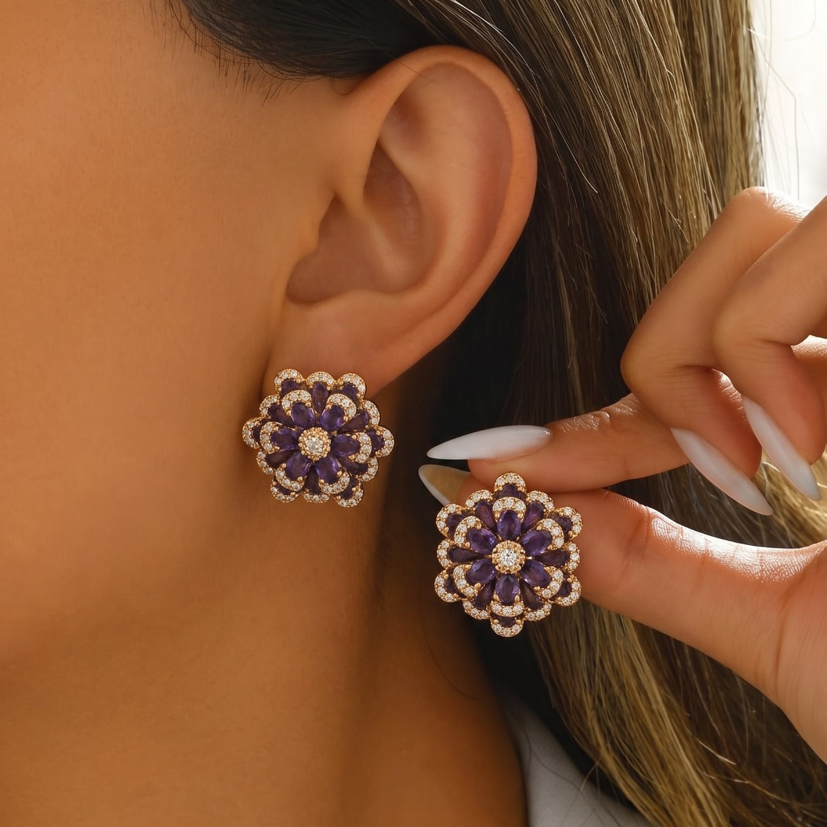 Elegant Design Silver Plated Crystal Stones Earrings For Girls/women