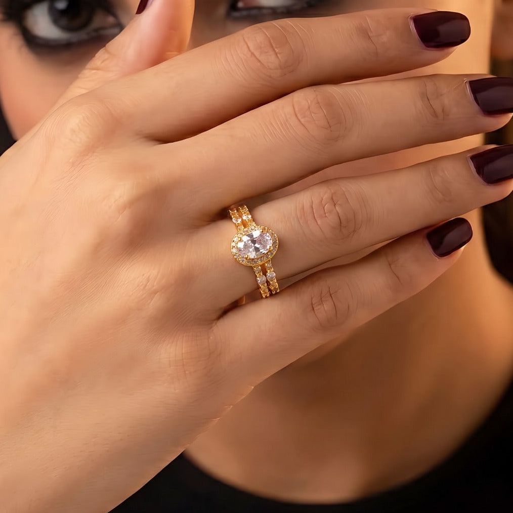 Fancy Design Gold Plated Crystal Stones Ring For Girls/Women