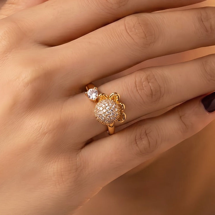 Elegant Flower Design Gold Plated Crystal Stones Ring For Girls/Women