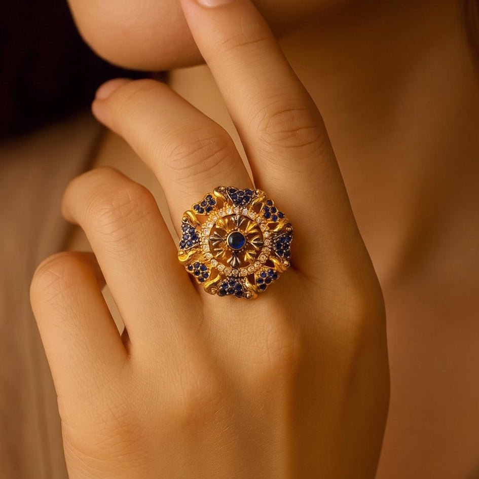Stylish Design Gold Plated Crystal Stones Ring For Girls/Women